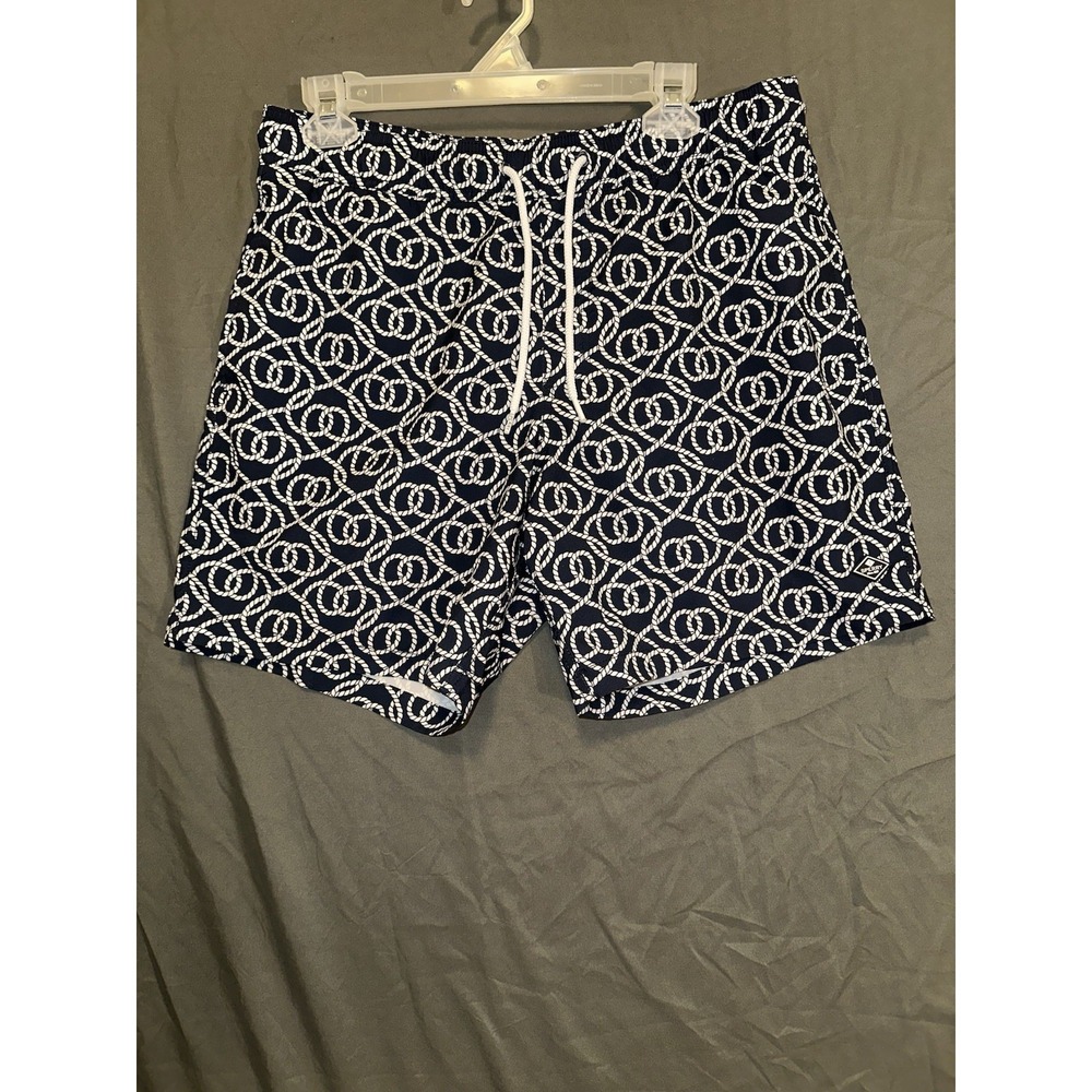 Sperry Navy  & White Pattern Swim Trunks Brief Lined Swim‎ Shorts Men's Large